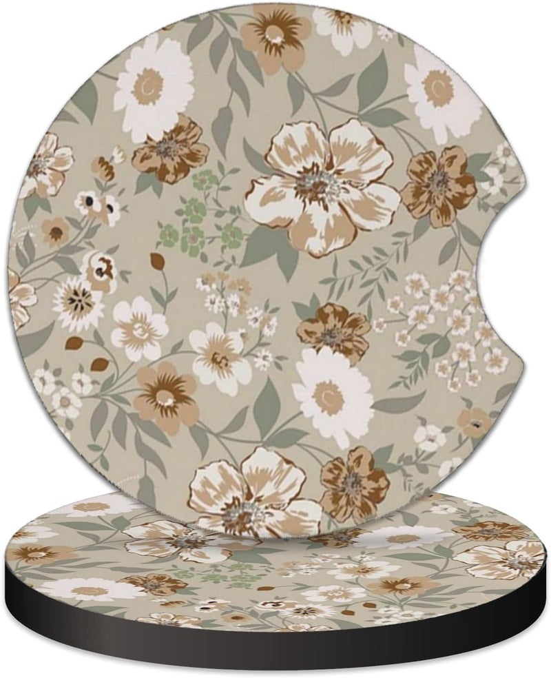 KARREAL 2 Pcs Car Cup Coasters, Vintage Floral Universal Non-Slip Rubber Car Coasters for Cup Holders 2.75 inch, Car Interior Accessories for Women - Image 1